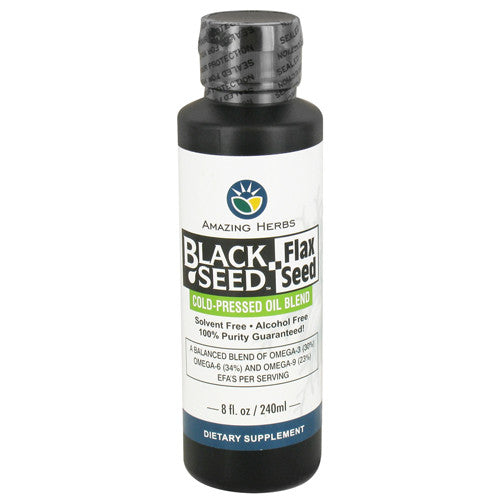 Amazing Herbs Black And Flax Seed Cold-Pressed Oil Blend - 8 Oz